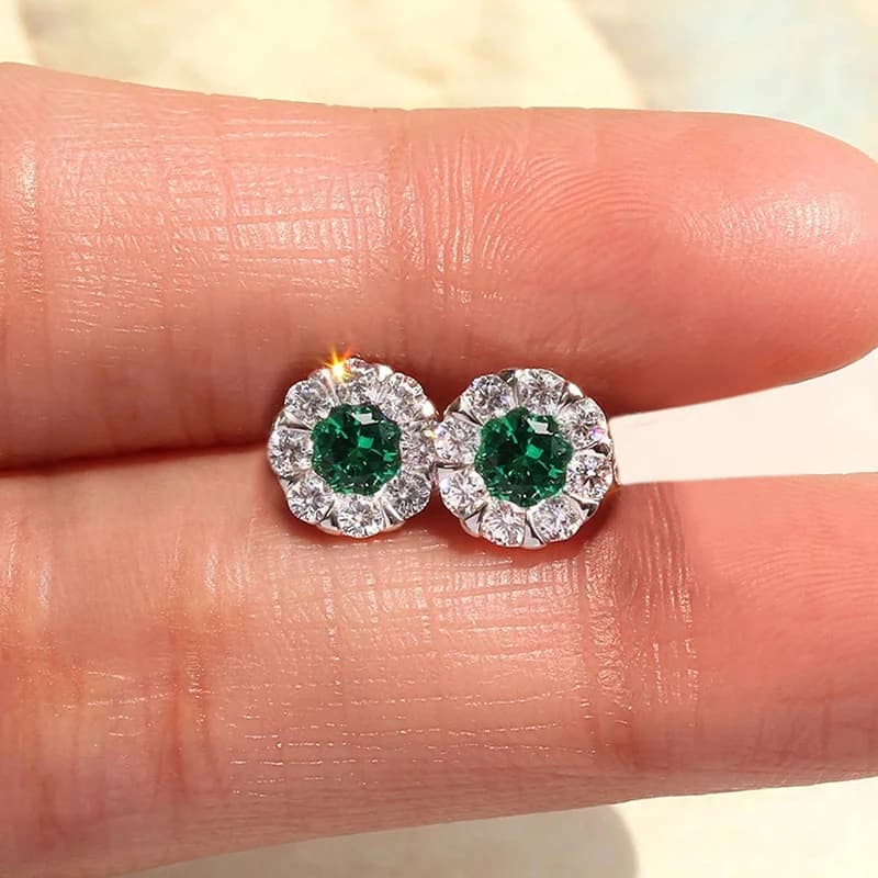 Huitan Dainty Cubic Zirconia Stud Earrings for Women White/Green/Blue/Red CZ Daily Wear Simple Stylish Piercing Jewelry