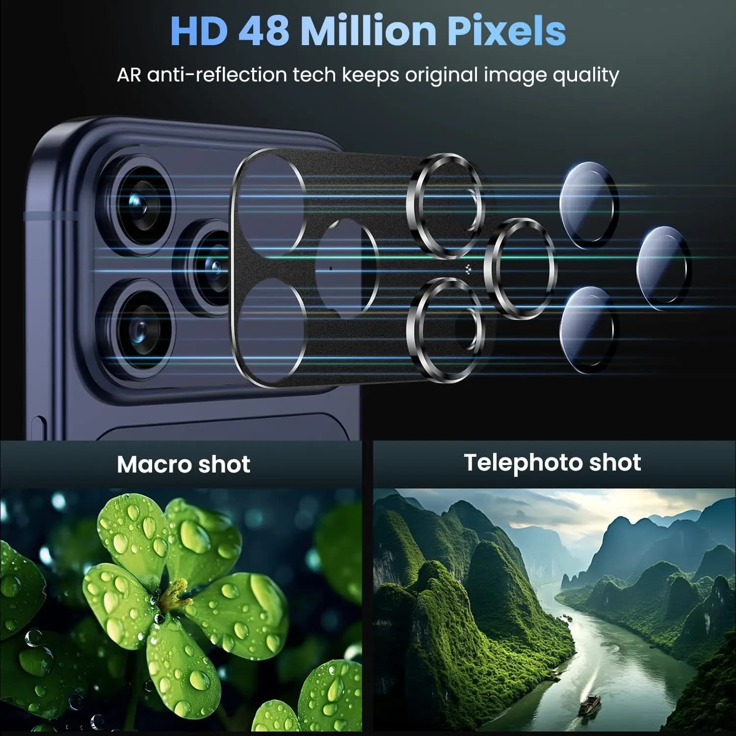 Protezione per Obiettivo Fotocamera iPhone 17 Pro Max in Lega di Alluminio e Vetro Temperato, Nero Titanio