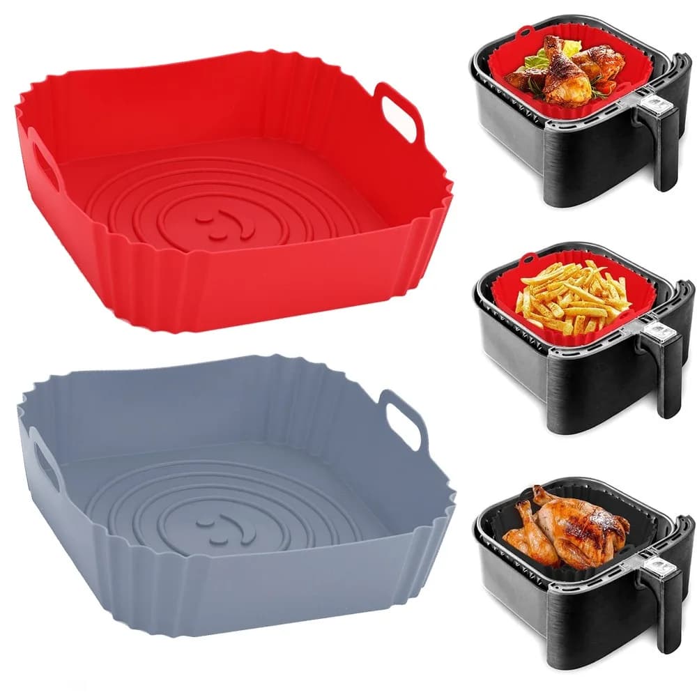 Friggitrici ad aria in silicone da 9 pollici Teglia da forno Pizza Pollo fritto Airfryer Cestino in silicone Riutilizzabile Airfryer Pan Liner Accessori
