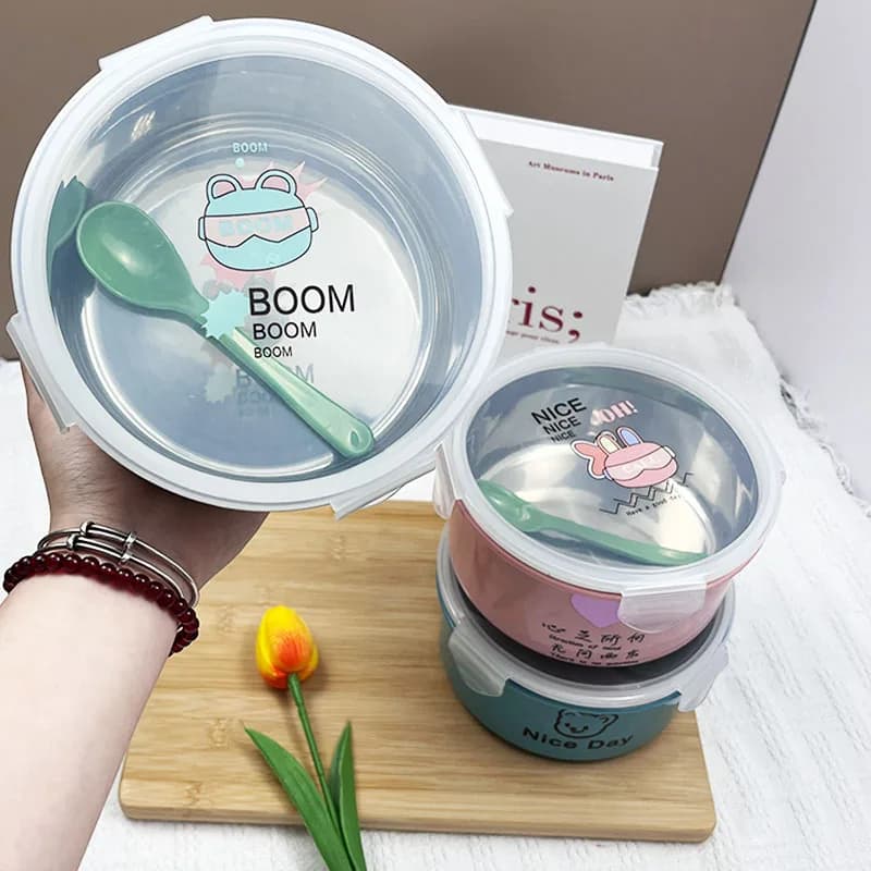 Contenitore per Pranzo in Acciaio Inox per Microonde con Coperchio, Ciotola Speciale per Riscaldare il Riso, Set Pranzo per Studenti e Ufficio