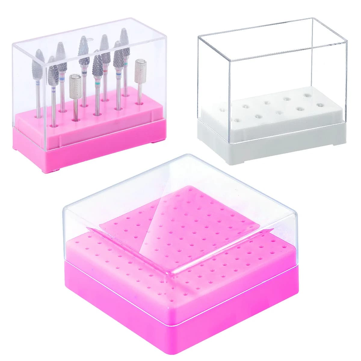 Scatola porta punte per fresa unghie da 7/10/100 fori, bianca e rosso rosa, vuota, espositore per punte per fresa, accessori per manicure