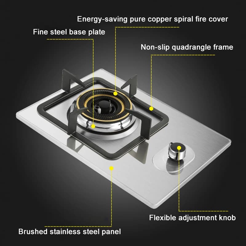 Stufa a gas da 4,2 KW Stufa da tavolo in acciaio inossidabile con bruciatore Wok singolo per la casa di alta qualità per cucina Piano cottura liquefatto naturale incorporato