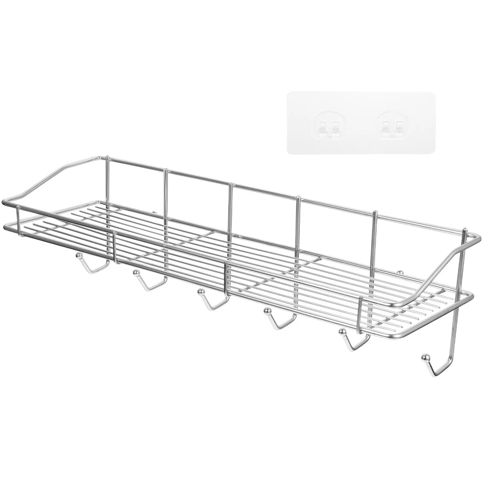 Stainless Steel Wall Mounted Bathroom Storage Shelf Adhesive Shower Organizer for Shampoo Toothbrush Razor Holder Kitchen