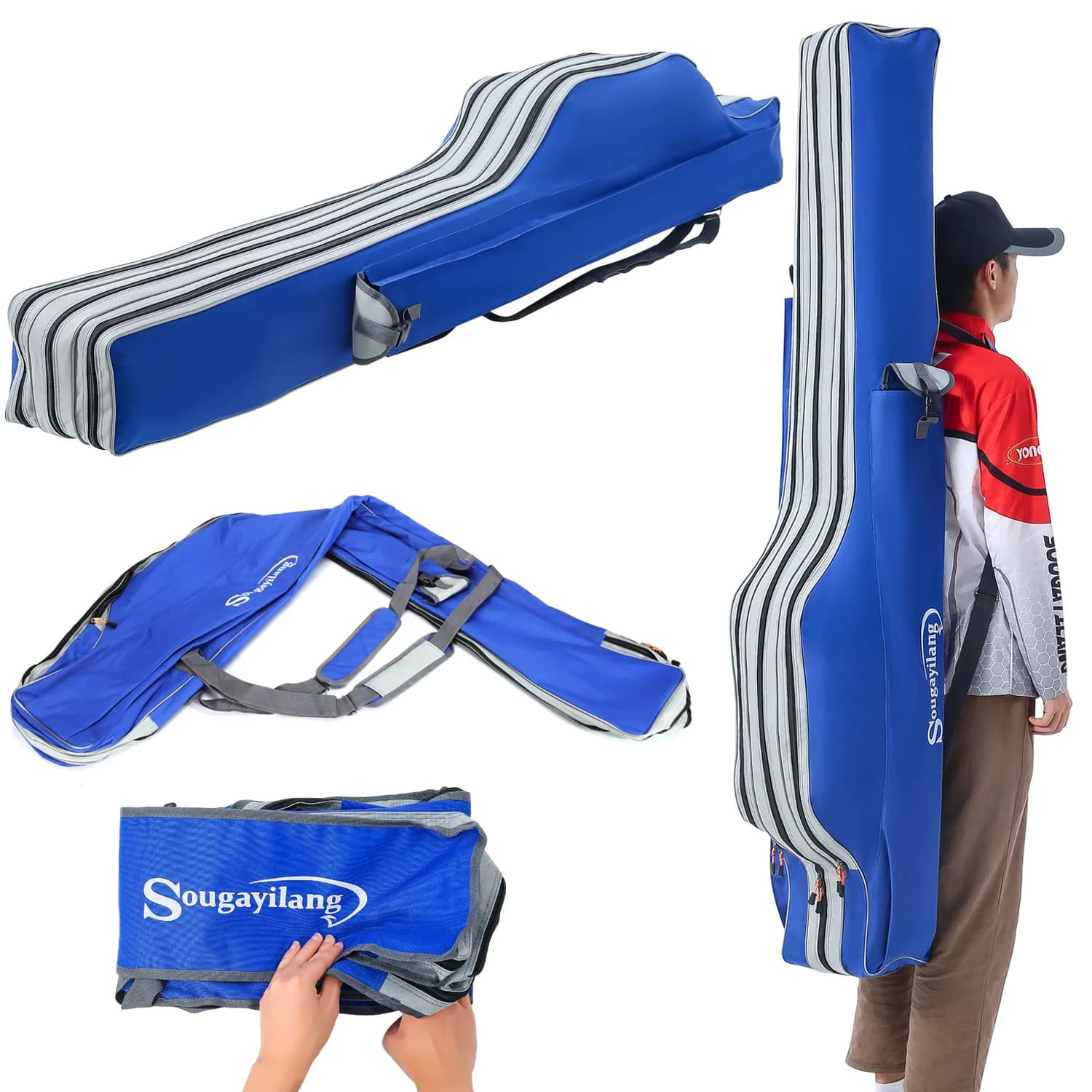 Sougayilang Borsa per canna da pesca Organizzatore a 3 strati Custodia per canna da pesca Borsa per riporre la pesca Organizzatore per canna da pesca e mulinello