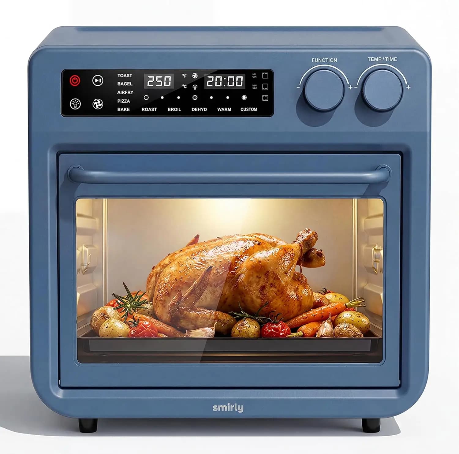 Digital Air Fryer Toaster Oven Combo Convection Countertop Oven Multi Function Fits Pizza Toast Stainless Steel Blue