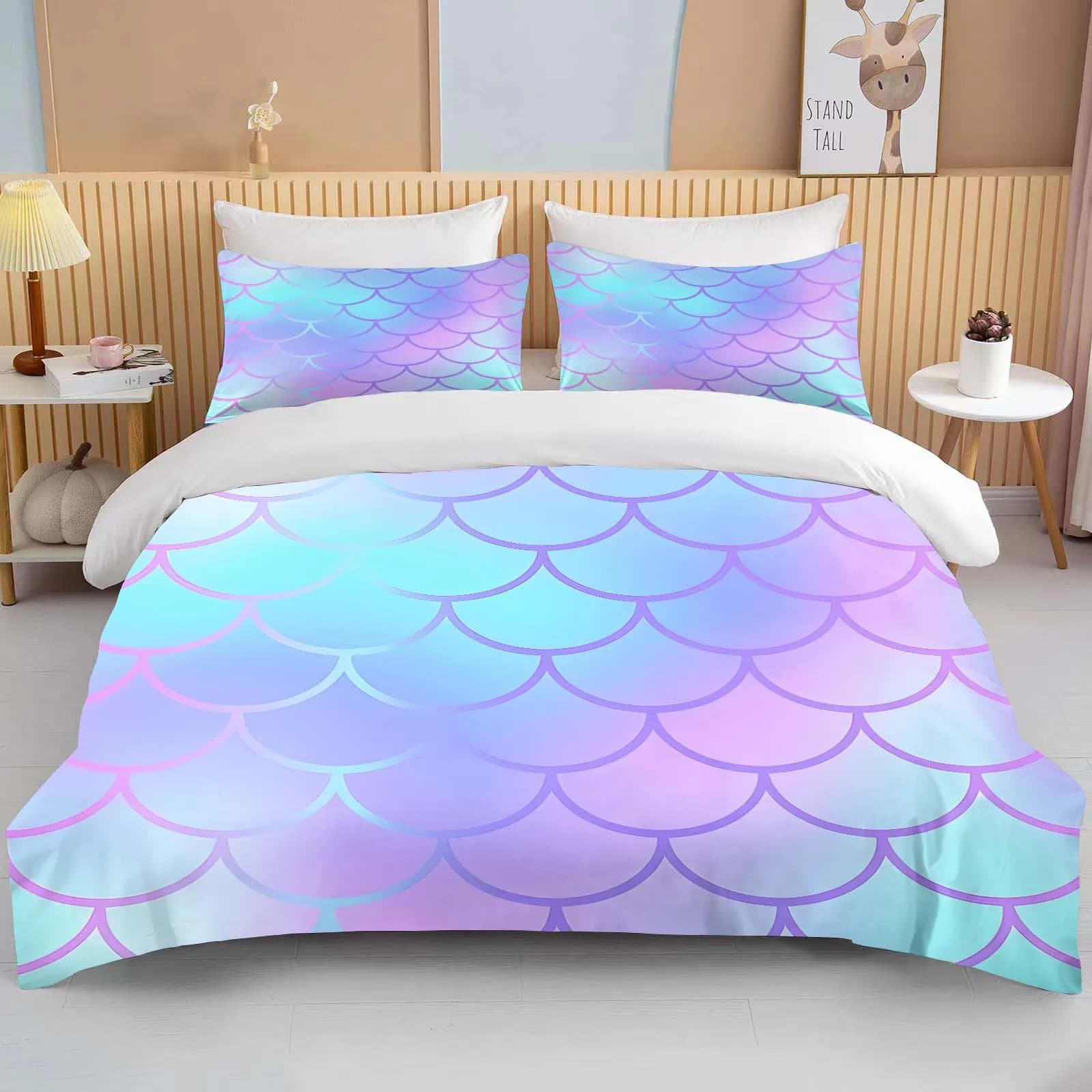 Set biancheria da letto con stampa artistica a squame di pesce fantasy Copripiumino 1 Copripiumino 2 federe Set biancheria da letto per adulti e bambini Regalo Gril di lusso