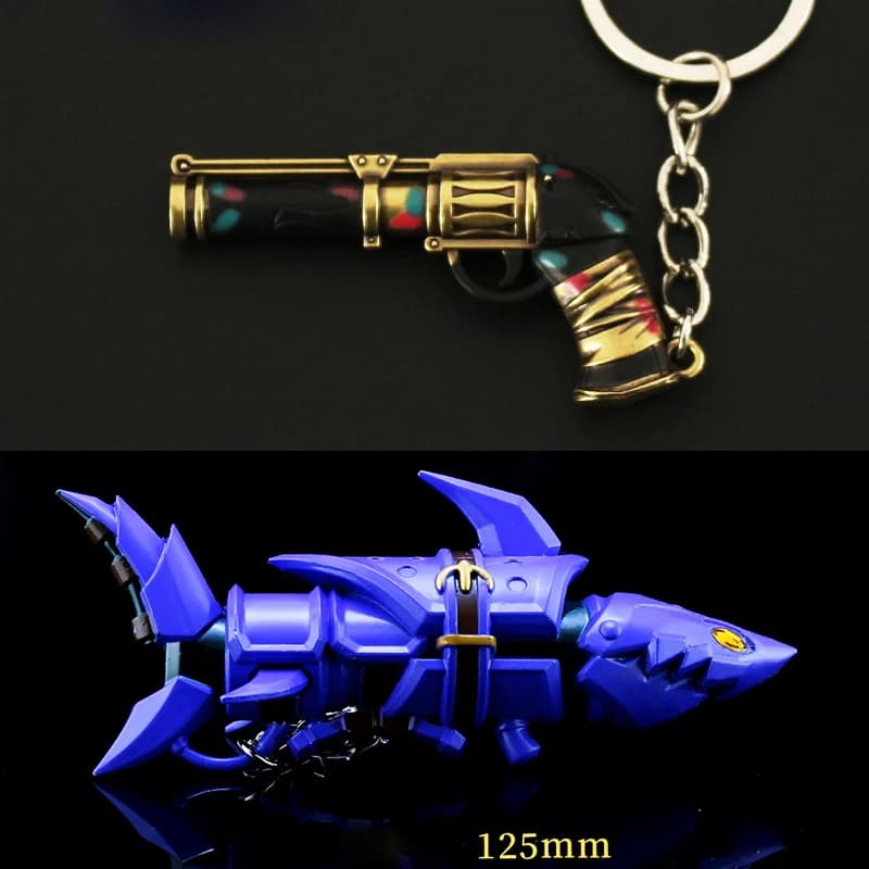 Gioco caldo Jinx Cannon Shark Portachiavi Anime Hero Gun Arma Portachiavi in metallo Zaino Pendenti Gioielli di moda