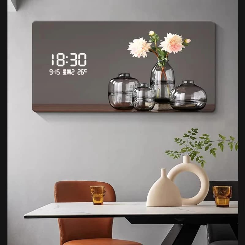 Silent Quartz Wall Clock with LED Light, Creative Design and Luxurious for Home Decoration, Large Format with Floral Pattern, Digital Wall Clock