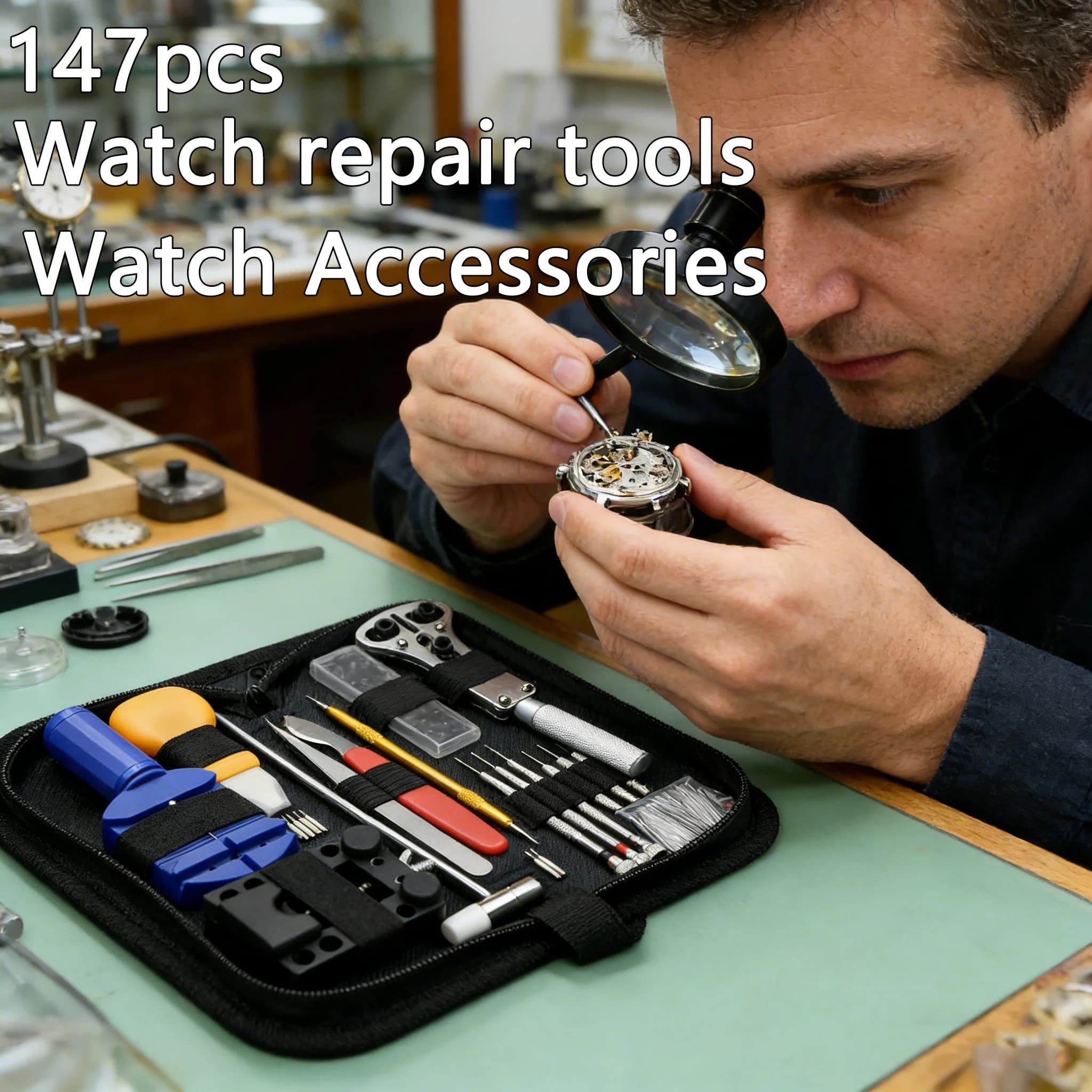 Kit di strumenti per la riparazione dell'orologio Set di barre a molla Kit di manutenzione dell'orologio per la rimozione dell'apertura posteriore del perno di collegamento con custodia per il trasporto e martello per l'orologio