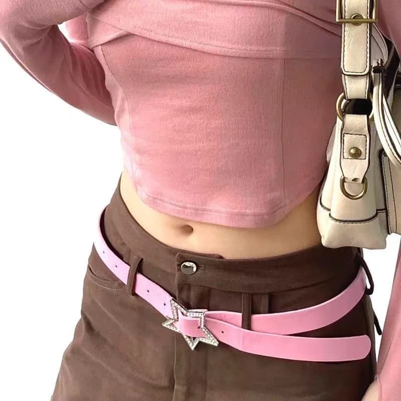 Cintura Kawaii Rosa Y2k con Stella per Donna, Fibbia Regolabile Nera Gotica, Cinture Carine in Pelle PU, Accessori Moda Coreana Y2k