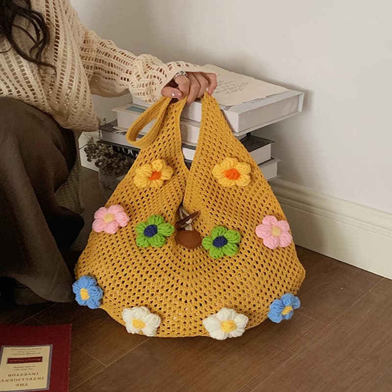 Nuova Borsa a Tracolla Intrecciata Floreale alla Moda per Donne, Stile Rustico Fresco, Zaino Casual da Donna