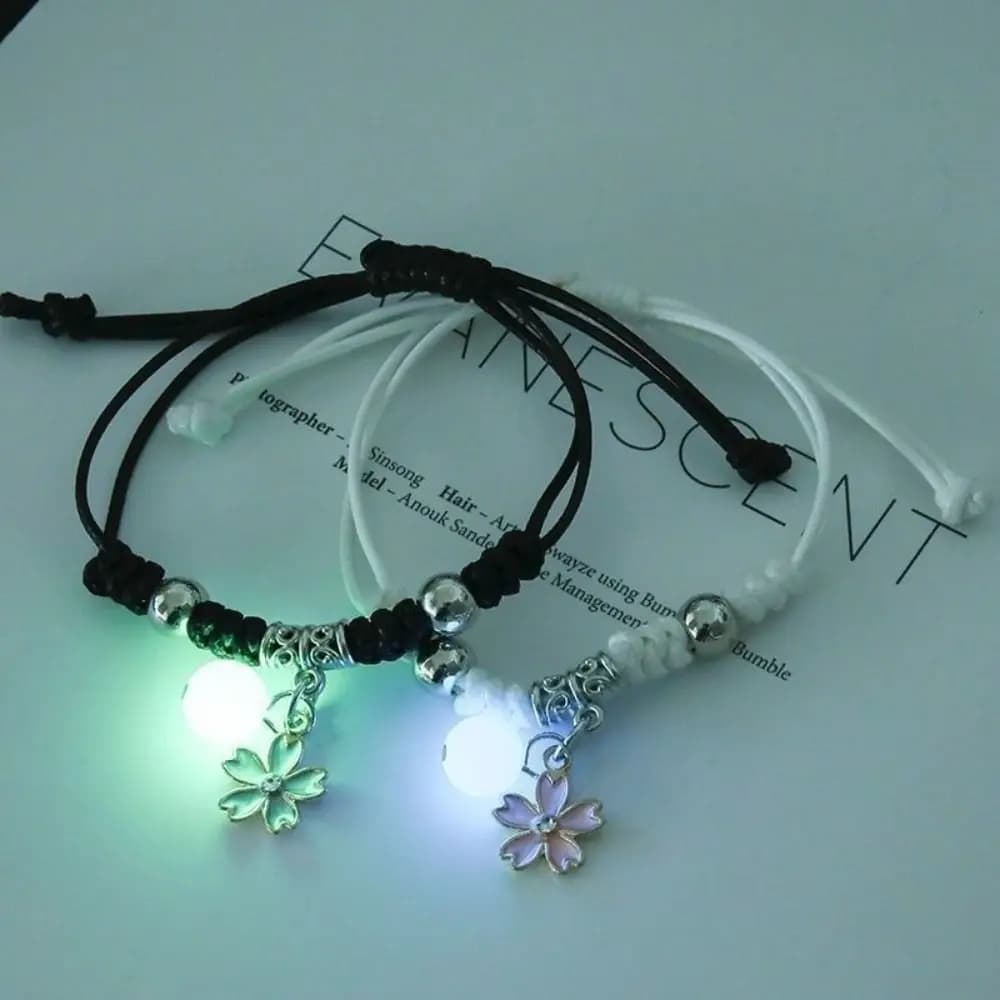 2Pcs Adjustable Luminous Beads Couple Bracelet Bracelet Jewelry Star Charms Bracelet Set Heart Key Lock Friendship Bracelet