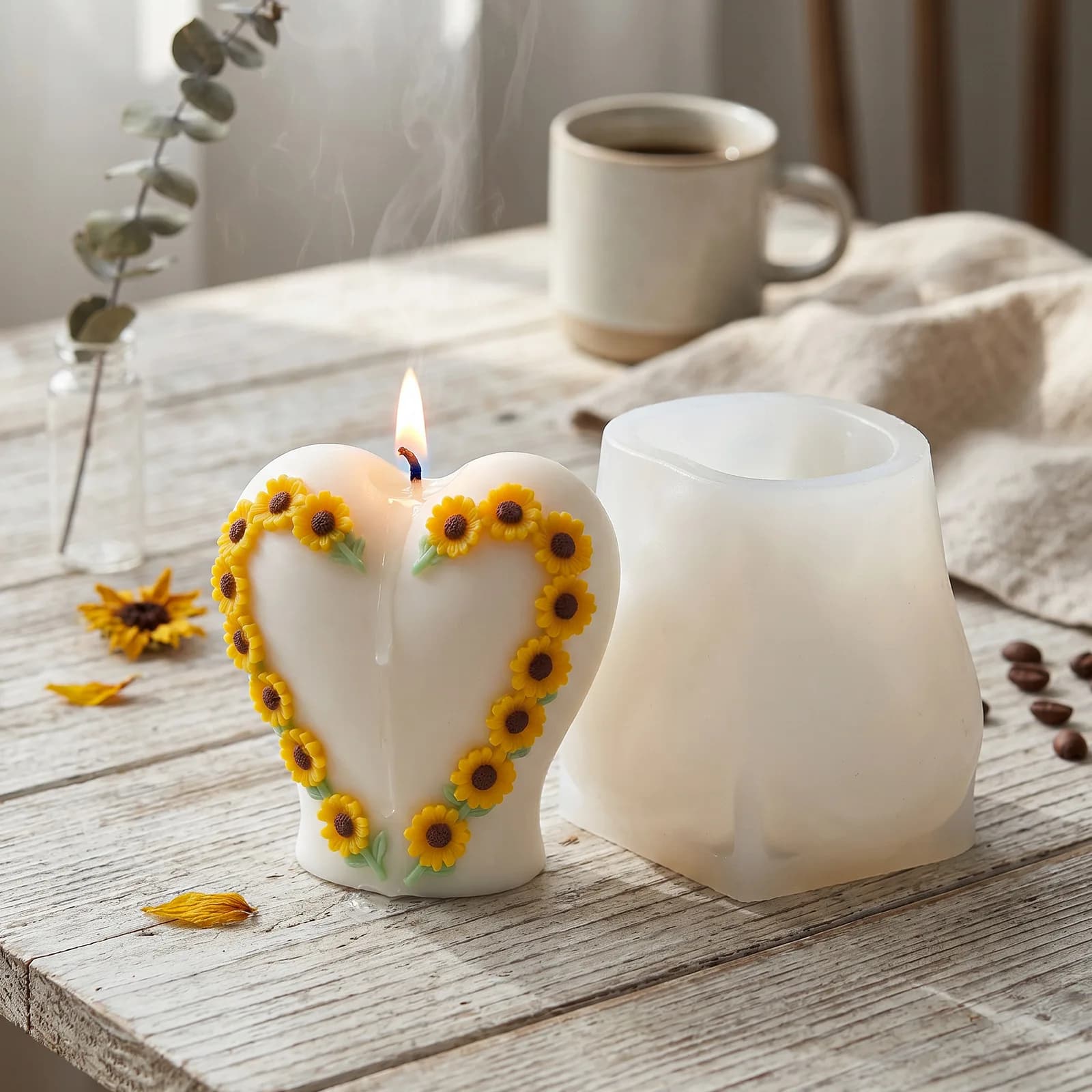 Heart Candle Silicone Mold DIY Heart Shaped Flower Candle Mould Heart-Shaped Ornament Plaster Resin Mould Home Decoration