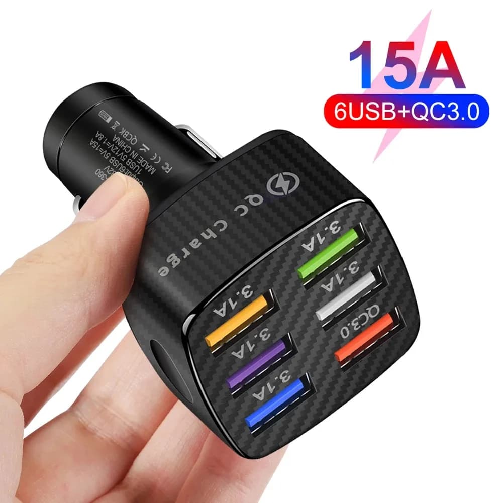 Caricabatteria da auto USB a 6 porte 12V/24V Quick Charge3.0 Adattatore di alimentazione a ricarica rapida per iPhone Samsung Huawei Xiaomi Carica telefono cellulare