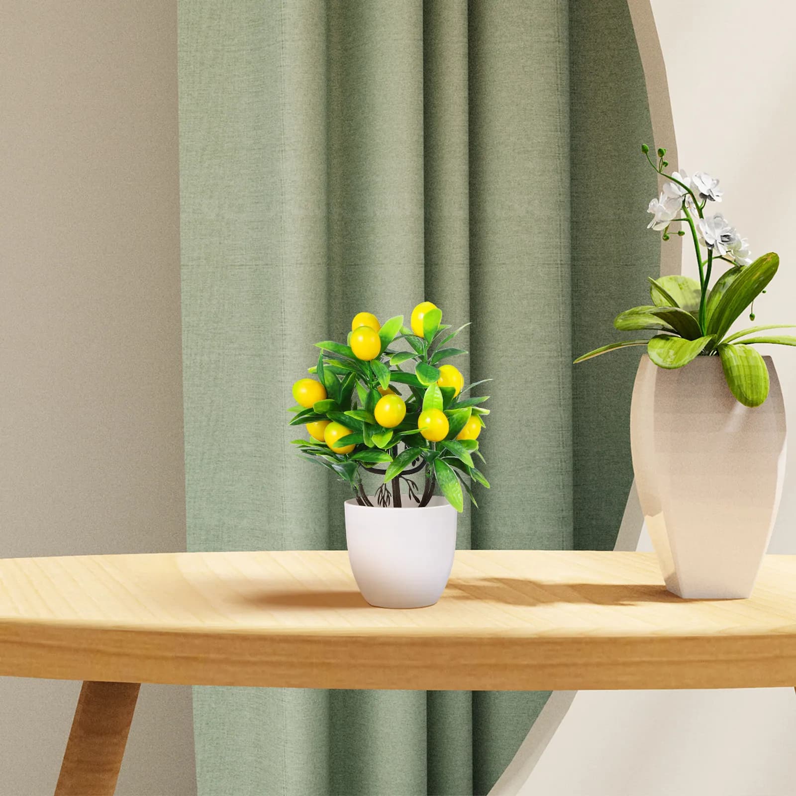 Small Fake Lemon Tree Bonsai Artificial Potted Plant Realistic Faux Green Plant Indoor Home Office Decor Mini Bonsai Desktop