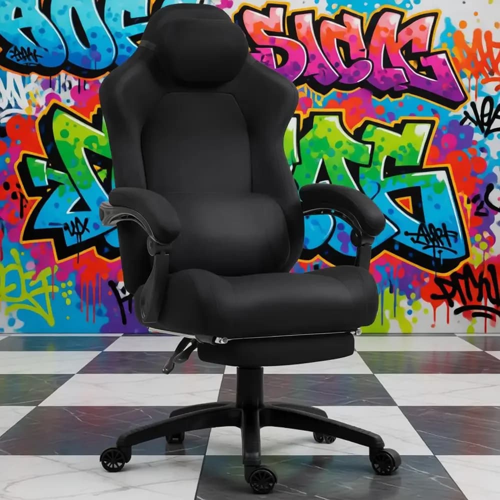 Sedia da gaming ergonomica in pelle scamosciata con schienale alto, con cuscino a molle e poggiapiedi, per adulti