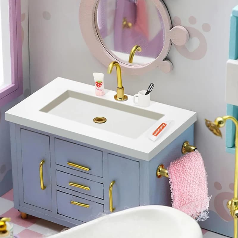Accessorio pratico per il bagno in miniatura per casa delle bambole Kit modello specchio per asciugacapelli Accessori per mini strumenti per il bagno dei bambini