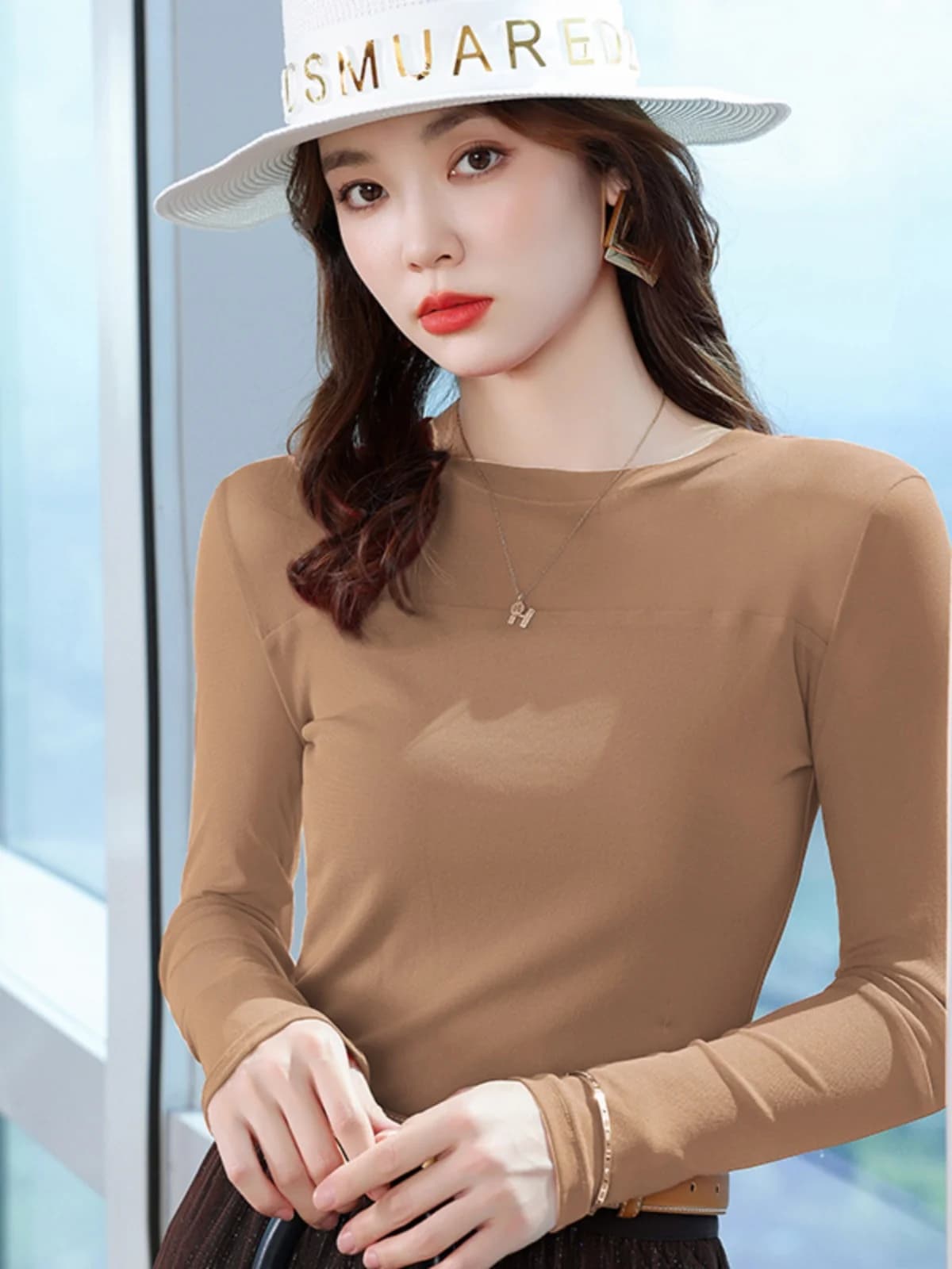 Fashionable Korean Style Mesh Splice Base Shirt Women's Half High Collar T-Shirt Design Sensibility Autumn Winter New Arrival