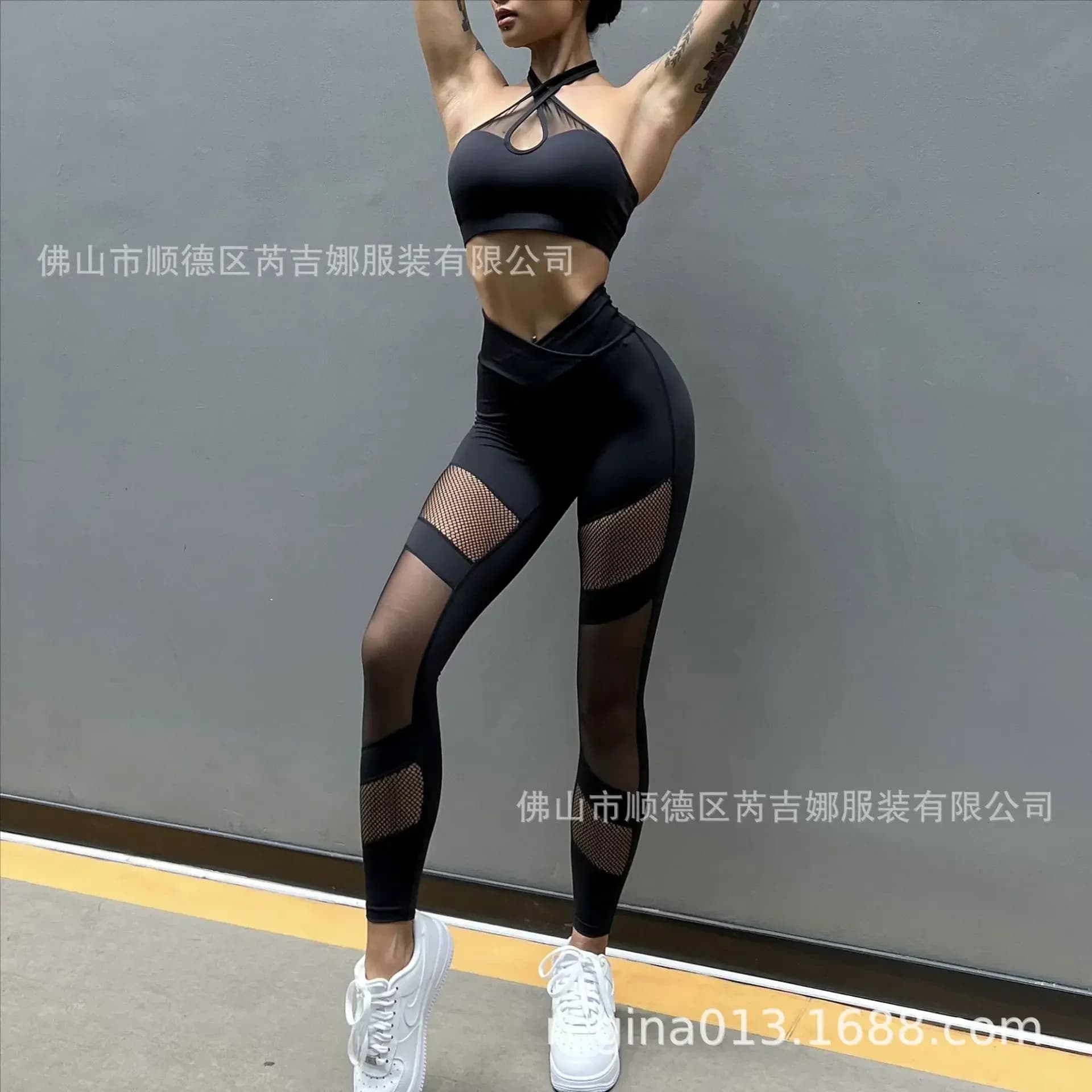 Leggings a vita alta da donna in rete leggera con inserti, ideali per fitness, yoga e pesca, colore nude senza imbarazzo