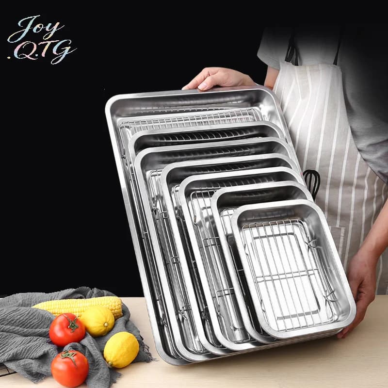 Stainless Steel Baking Tray With Removable Cooling Rack Set Non-stick BBQ Pan Tray Plate Oven Brownie Rack Cooking Roasting Dish