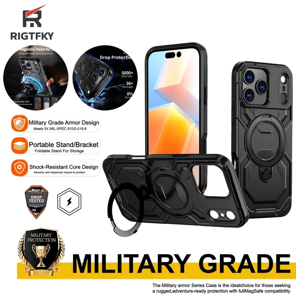 Custodia Protettiva Antiurto Rinforzata con Anello di Supporto per iPhone 17 Pro Max, 17 Air, 17E, 16, 15, 14, 13, 12 con Cavalletto Integrato