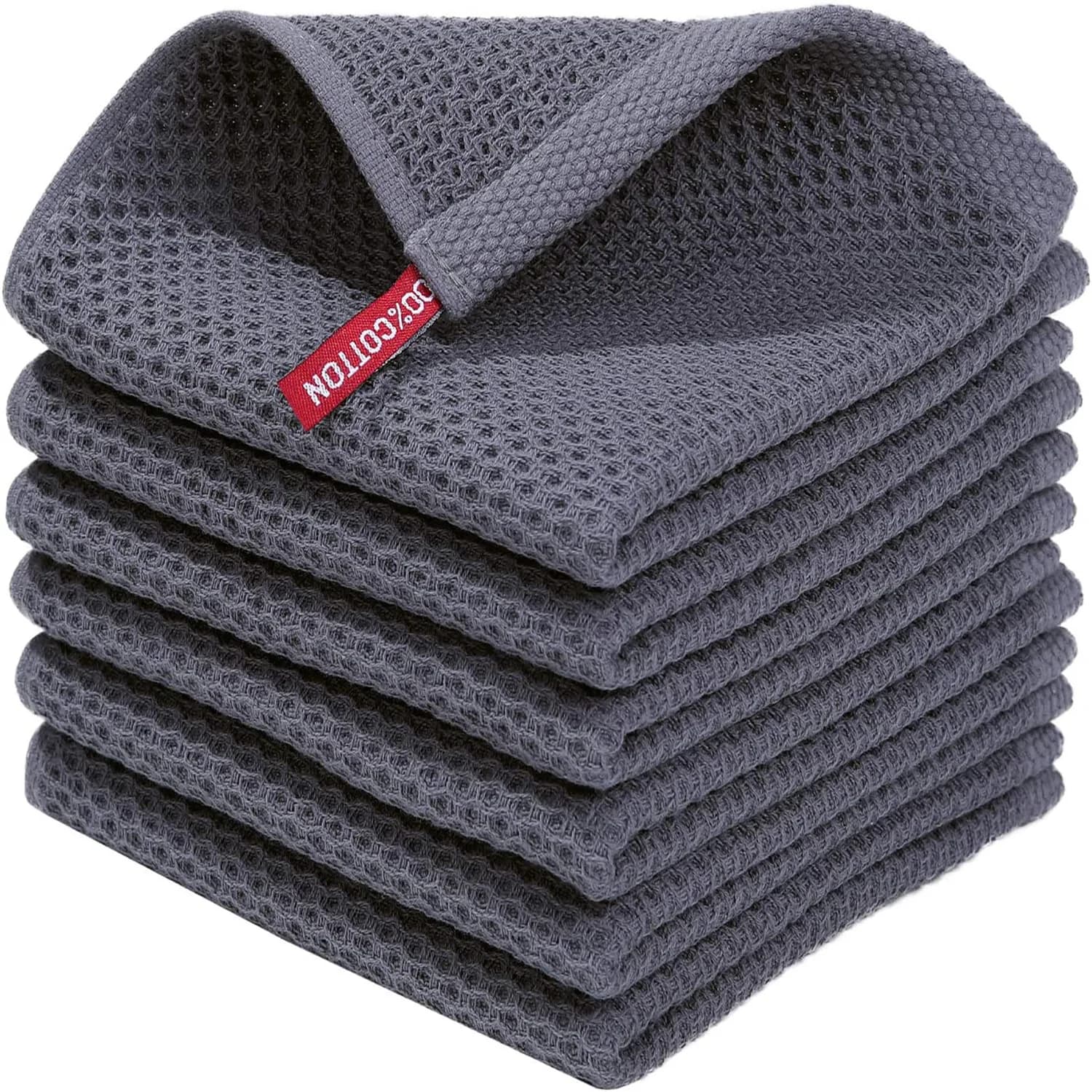 Set di 6 asciugamani quadrati in puro cotone a nido d'ape, facili da pulire, con gancio, per cucina, bar, famiglia, 30 x 30 cm