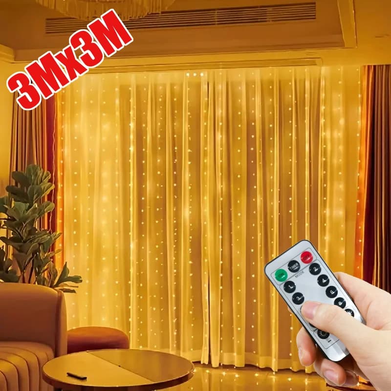 Luci a tenda LED con telecomando USB, 8 modalità, luci fatate per camera da letto, feste, matrimoni, compleanni, decorazioni natalizie