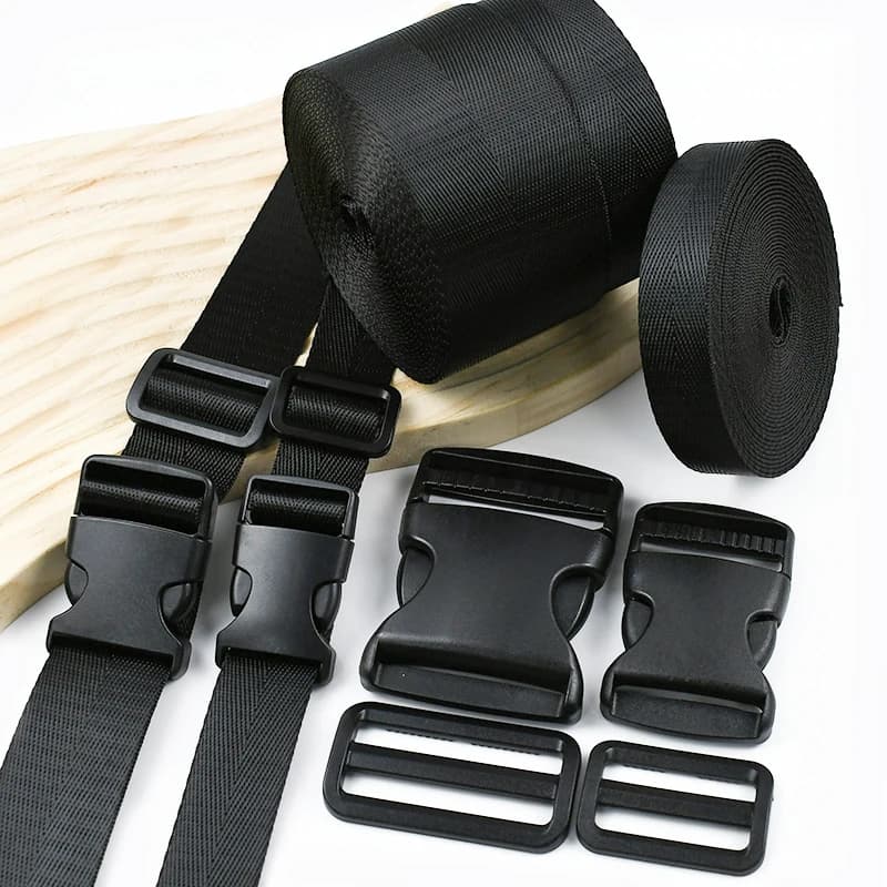 2/5/10Sets 20-38mm Black Nylon Webbing Tape Tri-Glide Slider Buckle Plastic Side Release Hook for Backpack Strap Bag Repair Kits