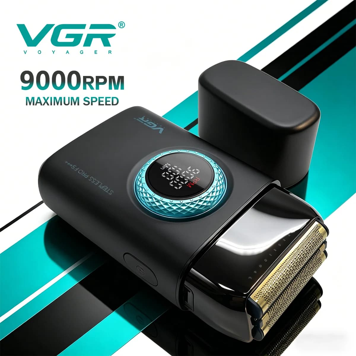 VGR Rasoio Professionale Regolabarba 9000 giri/min Rasoio elettrico Ricaricabile Rasoio elettrico Luci LED Metallo Rasoio da uomo V-378