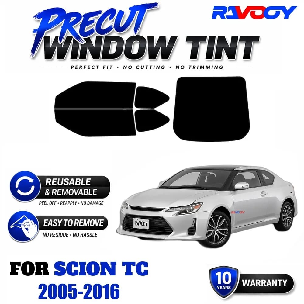 RAVOOY Precut Window Tint, Reusable Removable EPU Film, Custom Fit for Scion TC 2005-2016, UV Heat Protection