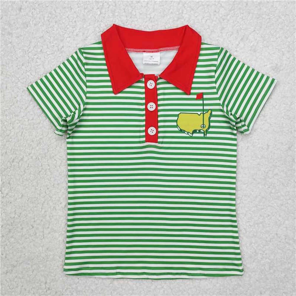 Top estivi per neonati T-shirt a maniche corte a righe verdi da golf per neonati
