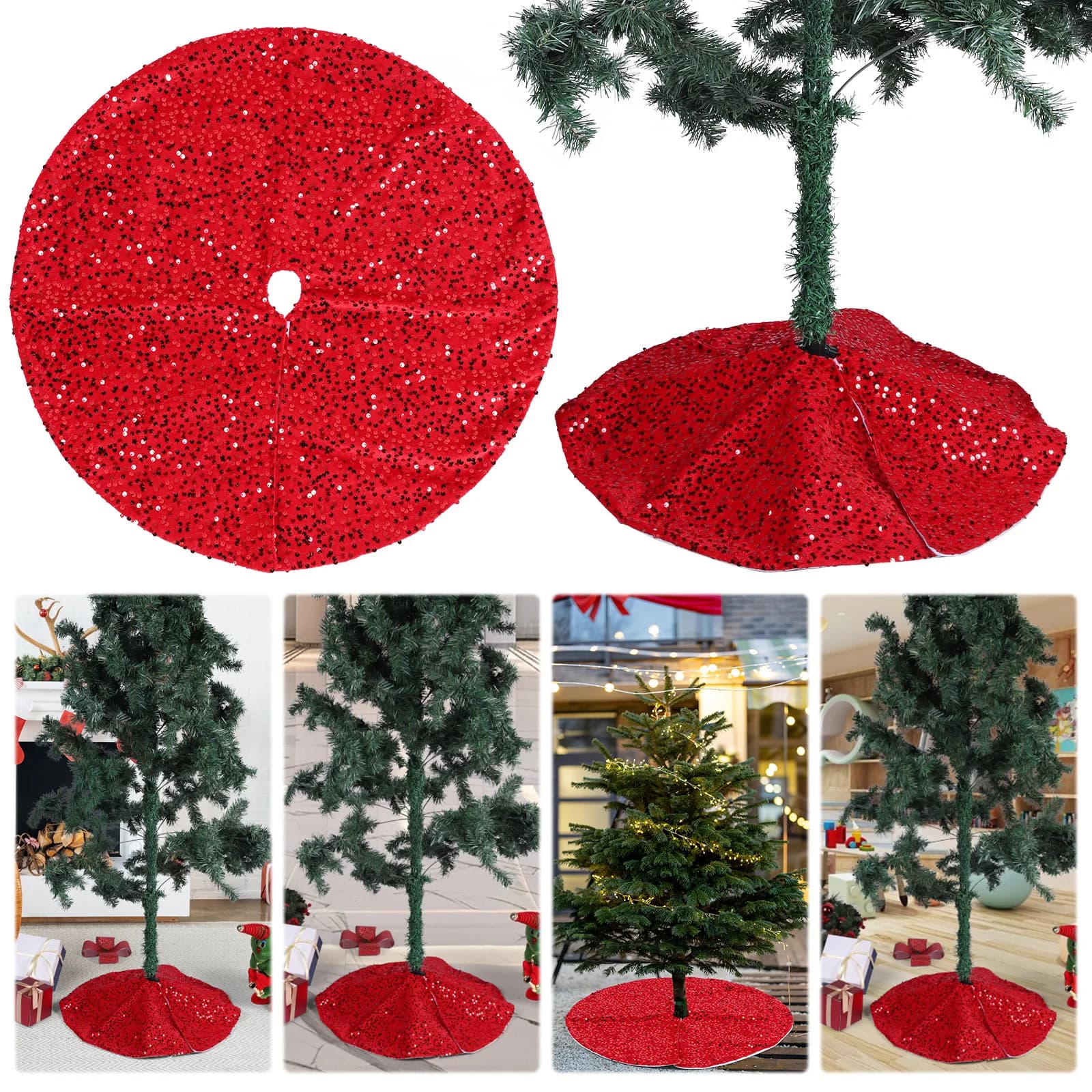 Sparkling Sequin Tree Skirt W/ Small Sequin Mini Xmas Tree Skirts (model 1)