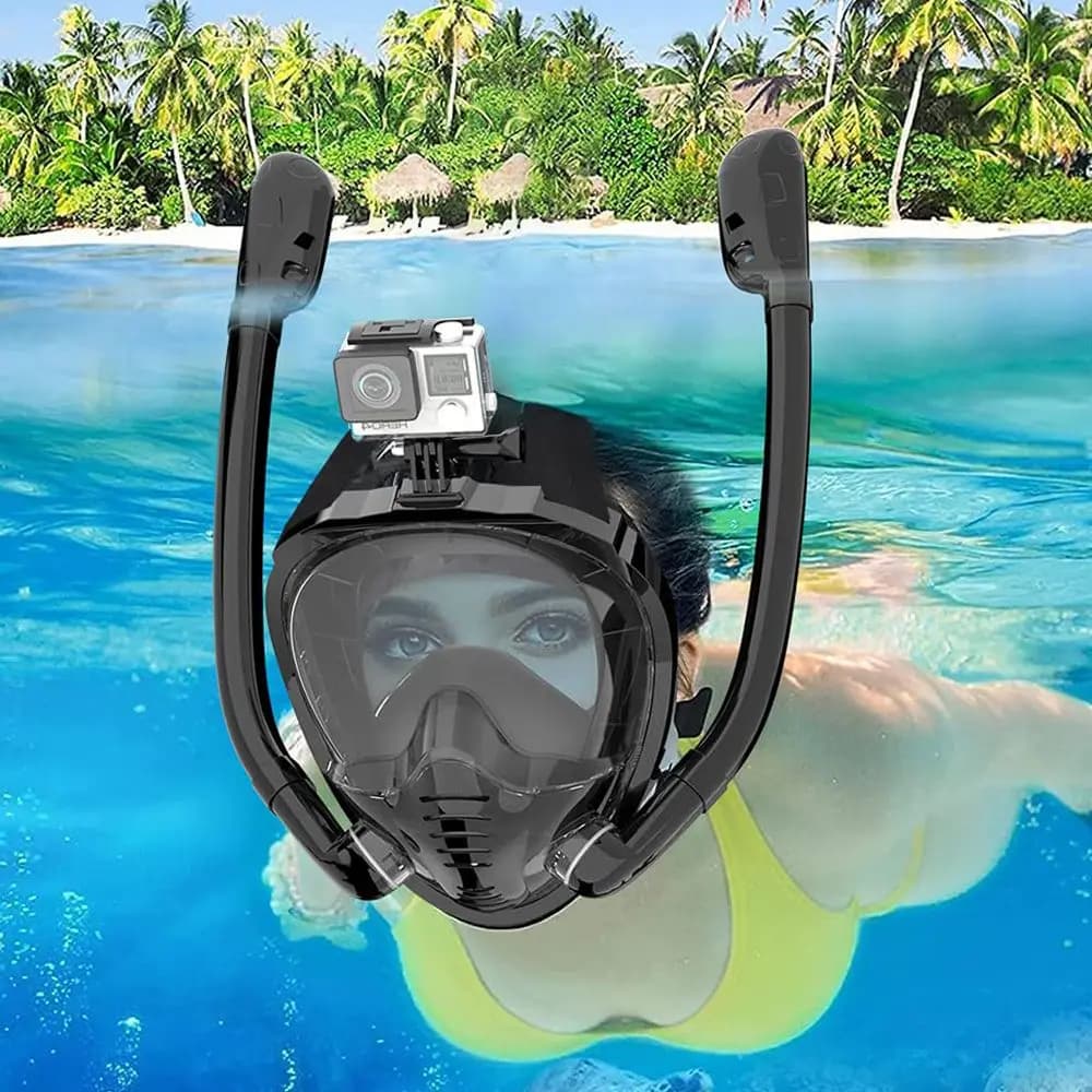 180 ° Full Face Snorkeling Mask for scuba diving with panoramic view of Dry Top silicone with 2 snorkeling Anti-fogging