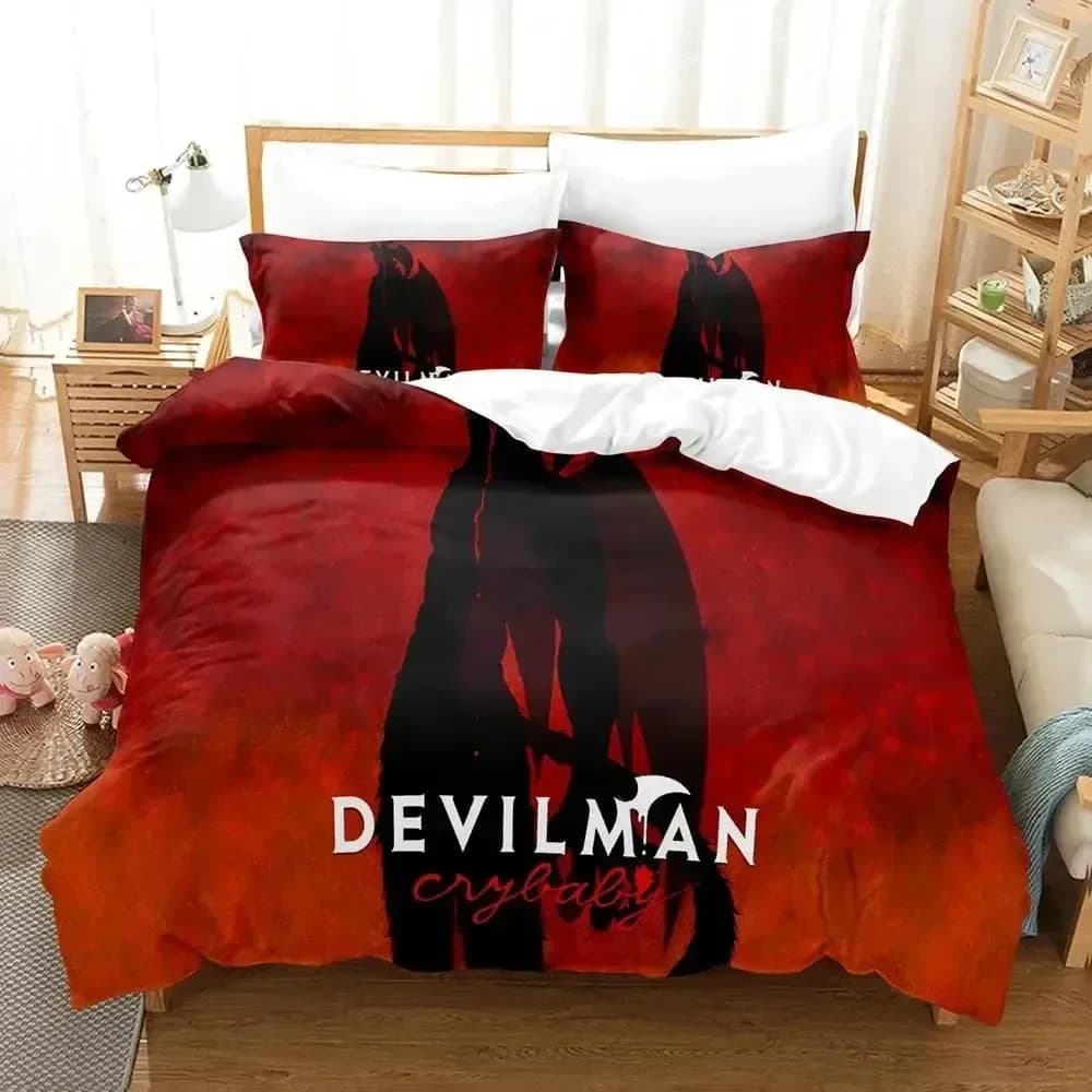Anime Devilman Crybaby Set biancheria da letto Copripiumino Set letto Copripiumino Federa Trapunte King Queen Size Ragazzi Set biancheria da letto per adulti
