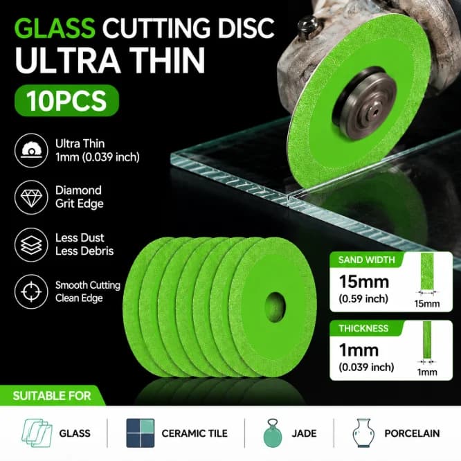 Disco diamantato da 100 mm per taglio vetro, lama ultra sottile da 1 mm per taglio vetro, ceramica, giada, piastrelle, bottiglie di vino, smussatura e molatura