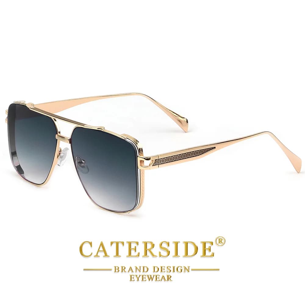 CATERSIDE Oversized Square Sunglasses Men Metal Frame Flat Top Double Bridge Pilot's Glasses Women Travel and Driving Glasses