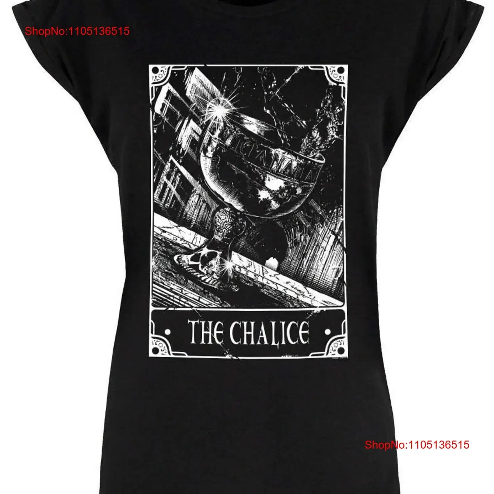 The Chalice Tarot Card Maglietta nera da donna Coppa mistica gotica Deadly vintage Lavato Grafica traspirante Elegante streetwear