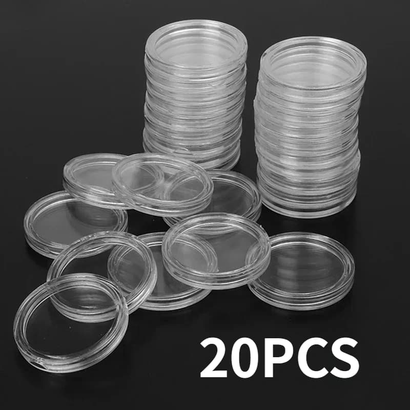 20-piece commemorative coin collection and storage box Silver coin plastic box PS 25 mm transparent circular coin protection box