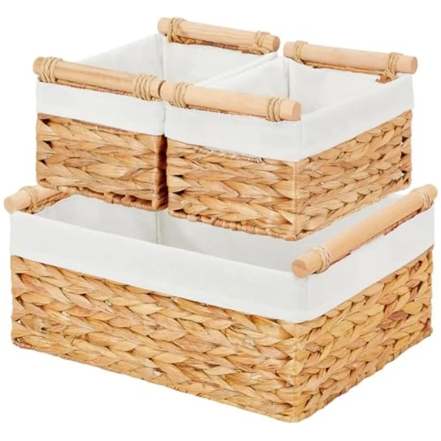 Cesto portaoggetti in vimini, set da 3 cesti portaoggetti per l'organizzazione, grandi contenitori portaoggetti a cubo con manici per scaffali