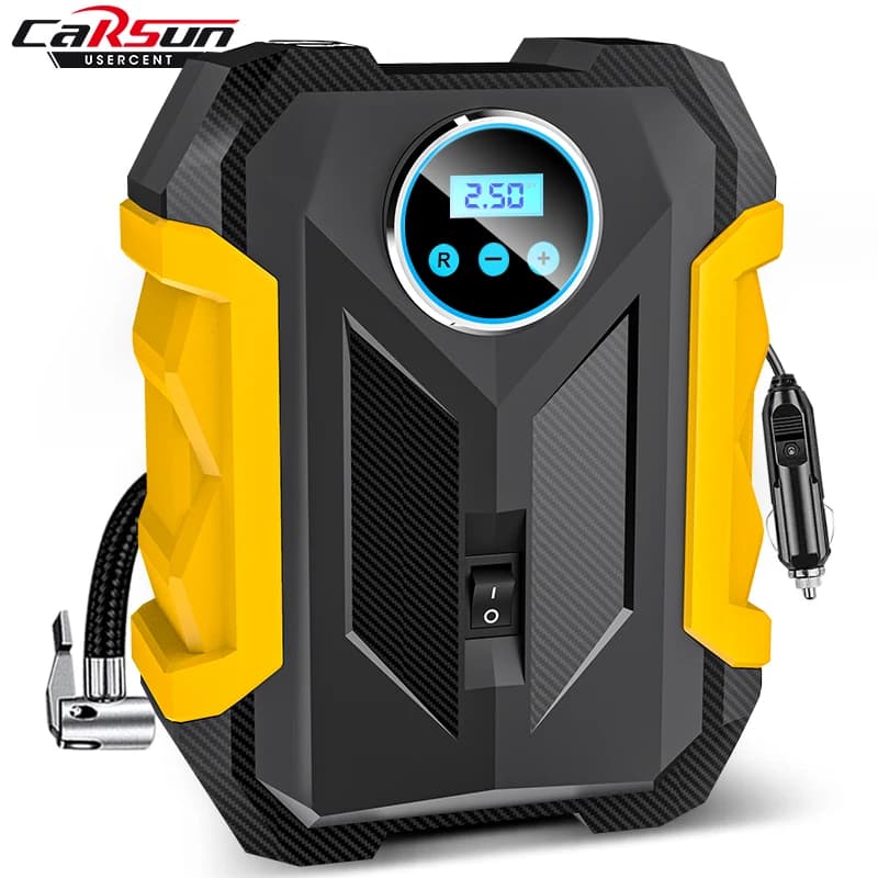 CARSUN Compressore d'aria portatile per automobile Pompa di gonfiaggio digitale per pneumatici Lampada a LED Compressore per pompa di compressione pneumatici per auto moto