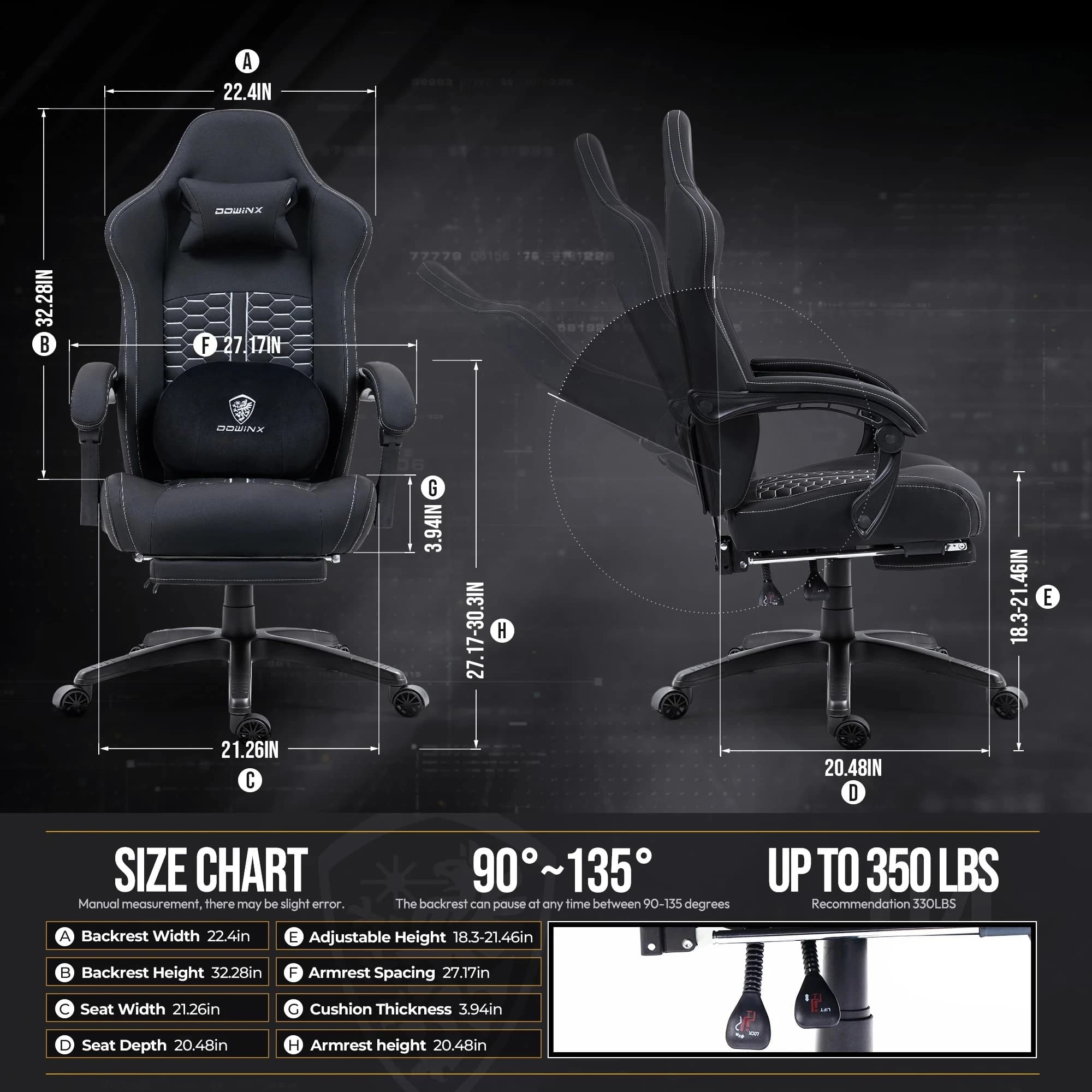 Sedia da gioco ergonomica per computer con cuscino a molle insacchettate e poggiapiedi Sedia da gioco Dowinx con supporto lombare per massaggio riscaldato