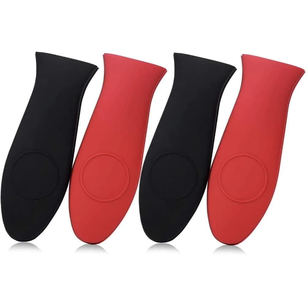 Heat Resistant Silicone Handle Covers for Frying Pans Pots Potholder Sleeves Grip for Cast Iron Skillets Griddles Metal Aluminum Cookware Set of 4 Black Red