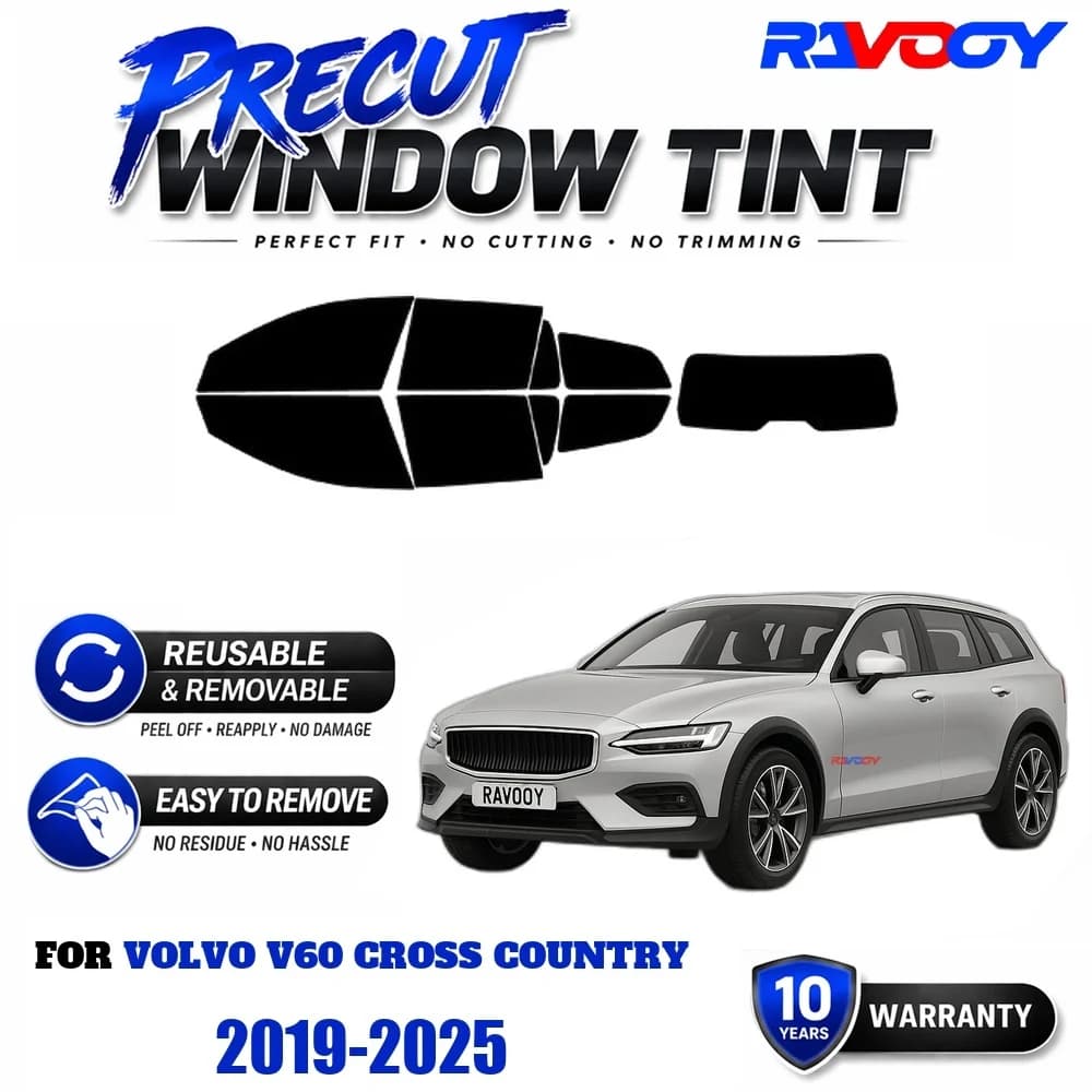 RAVOOY Precut Window Tint, Reusable Removable EPU Film, Custom Fit for Volvo V60 CROSS COUNTRY 2019-2025, UV Heat Protection