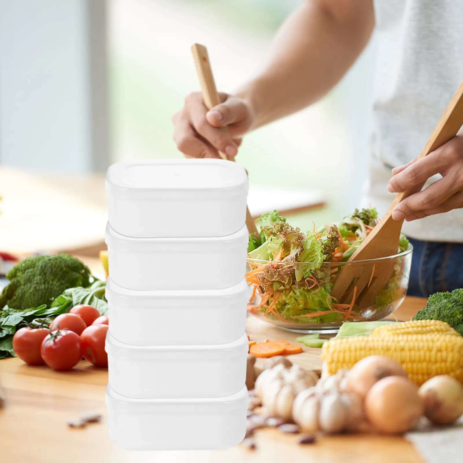 Set di 5 Contenitori per Conservazione Cereali, Scatole Portatili Congelabili per Porzioni di Riso, Ideali per Preparazione Pasti, Pranzo in Ufficio, Viaggi e Conservazione Riso Cotto