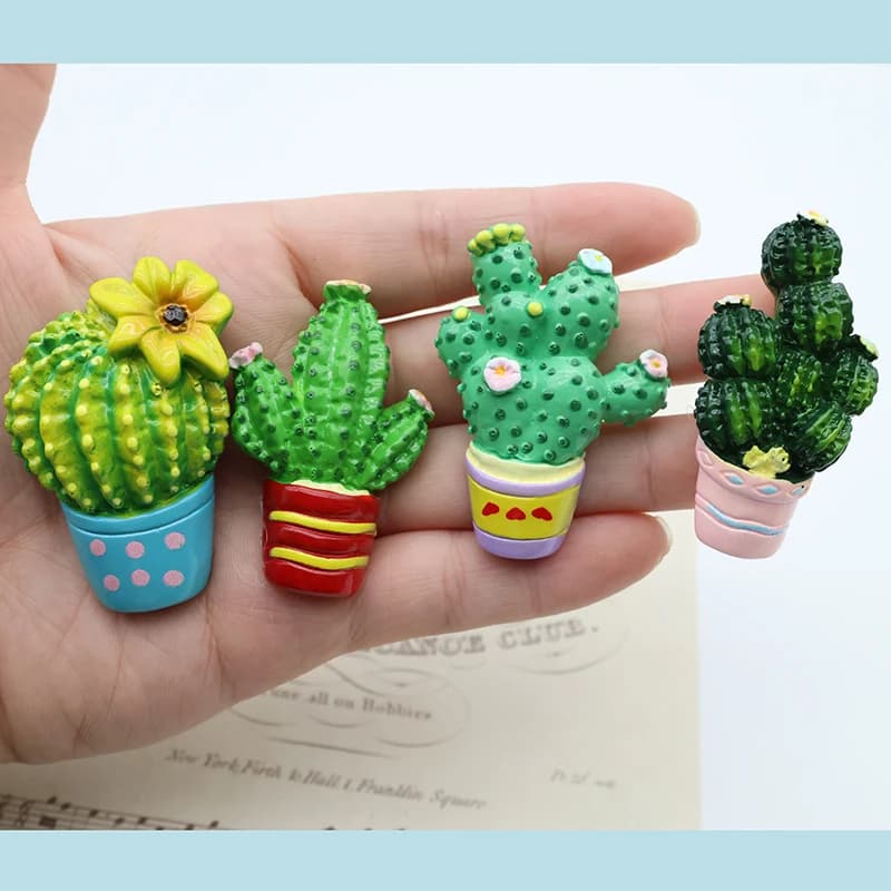 Magneti Decorativi a Forma di Cactus in Vaso, Mini Adesivi Ornamentali, Forte Magnetismo, Piante Succulente in Resina, Puntine Magnetiche Simulate per Ufficio