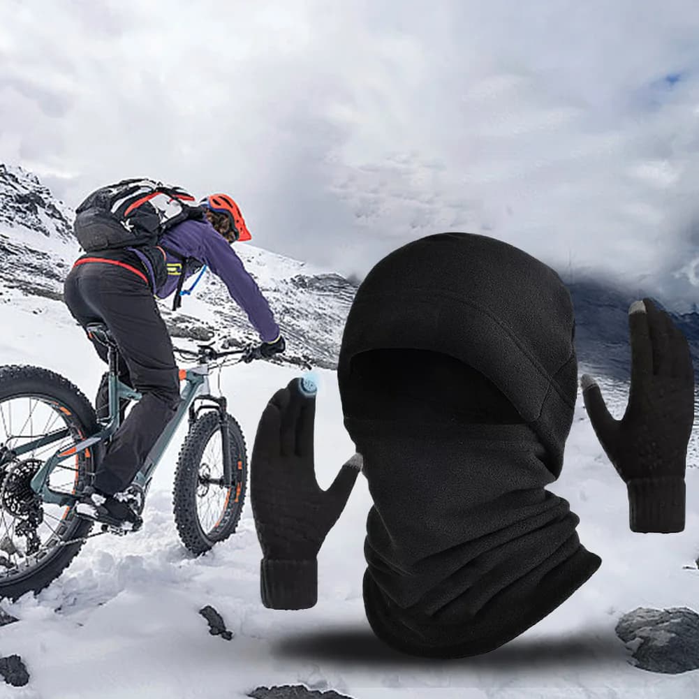 Winter hat with scarves and touch screen gloves Soft fleece wind cap Open air sports Men's cycling ski hat Women's