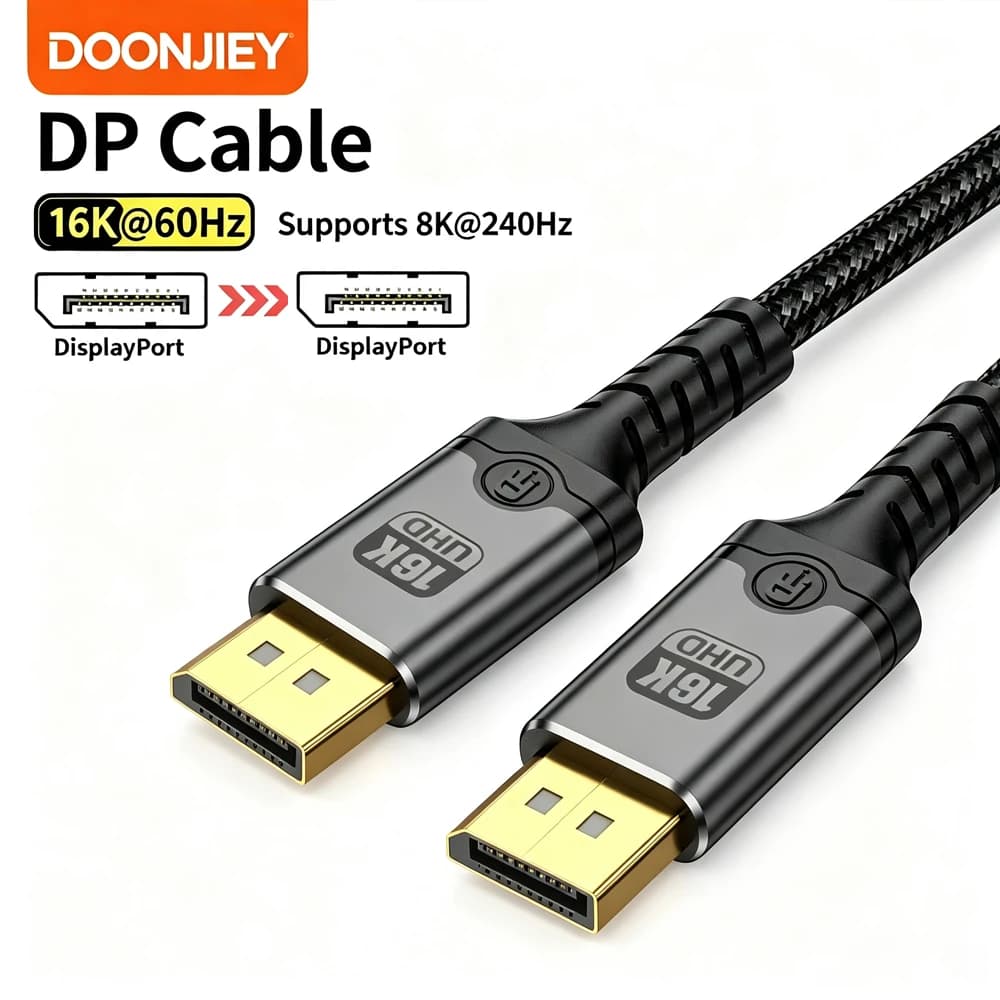 DOONJIEY 16K DP 2.1 Cable Display Port Male to Male 8K@120Hz 4K@240Hz 80Gbps HDR Video Audio Displayport Cable for TV Laptop