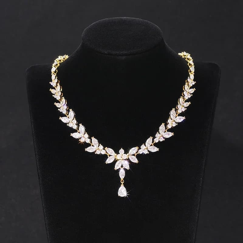 Huitan Gorgeous Bridal Necklace/Earrings Luxury Trendy Bright Cubic Zirconia Accessories Gold Color/Silver Color Jewelry Gifts