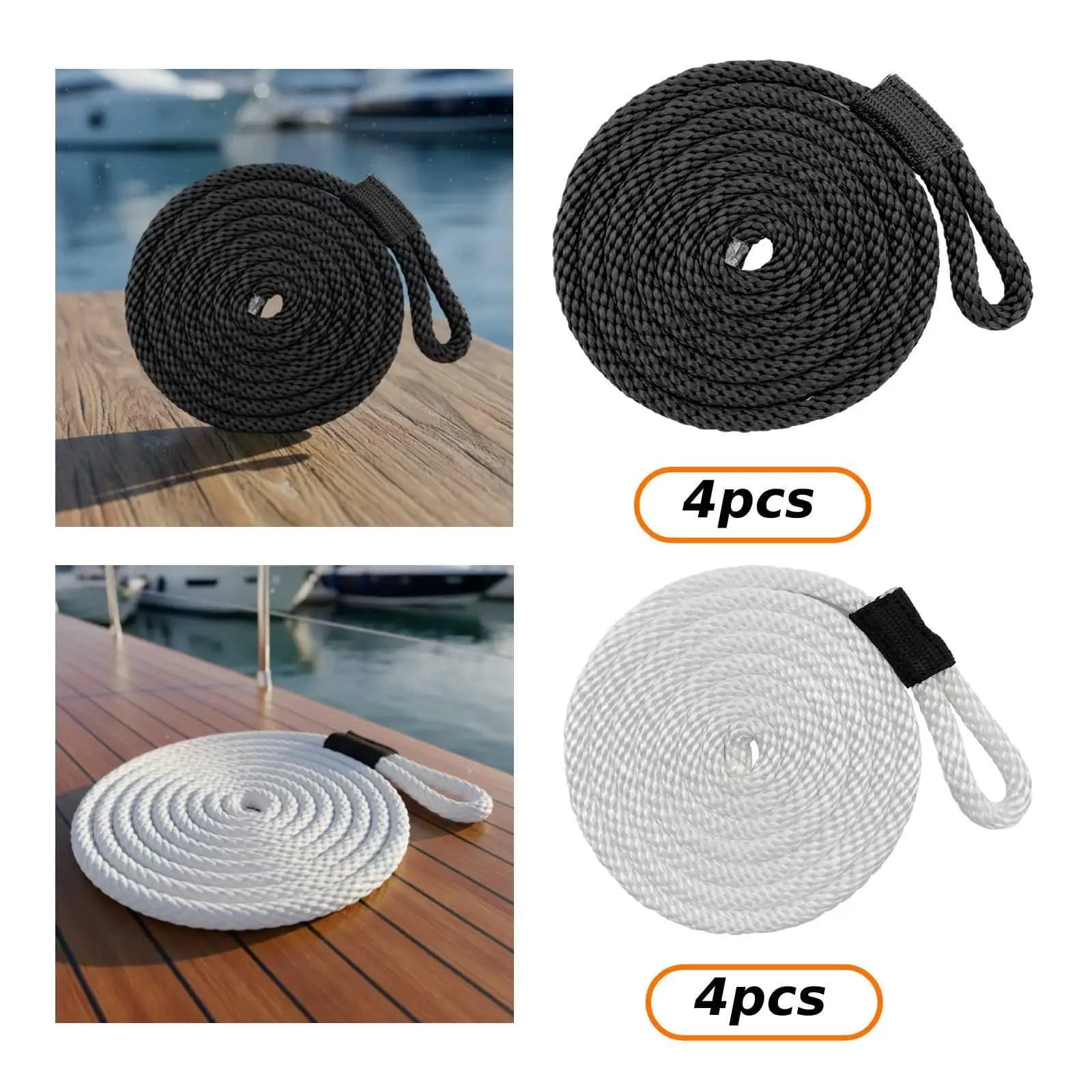 4 Mooring Lines - Marine Mooring Rope - Accessories for Rafting, Fishing And Sailing - High-performance Boat Rope
