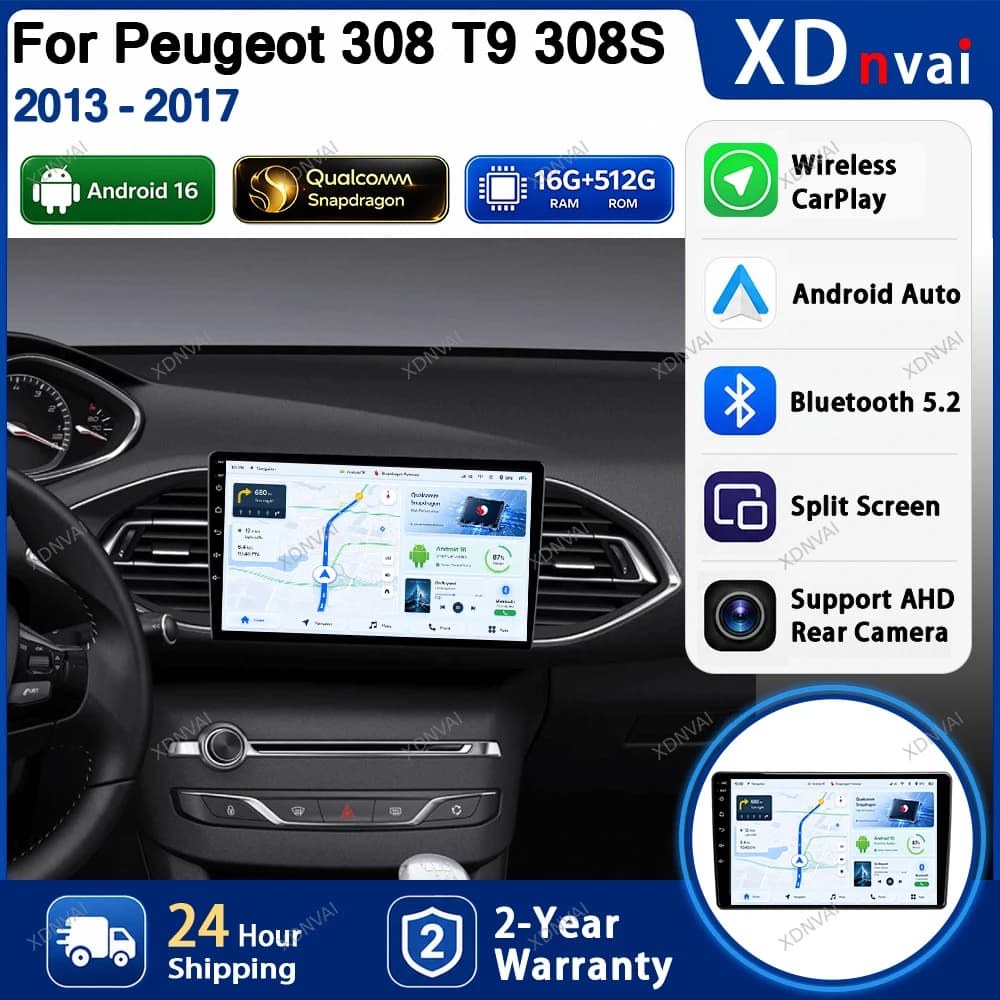 Android 16 Video Player For Peugeot 308 T9 308S 2013 - 2017 Multimedia Car Radio GPS DSP Head Unit RDS Navigation Autoradio BT